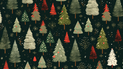 Christmas background; seamless christmas tree pattern. Illustration wallpaper background for card, ads or gifts wrap and web design. Ai generative