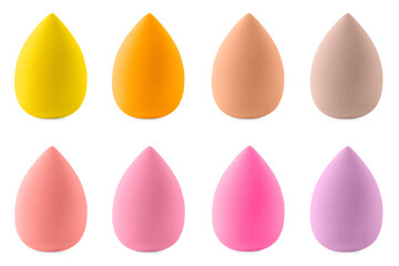 Set with makeup sponges of different colors isolated on white