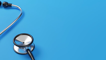 Doctor's medical stethoscope on blue background 3d rendering. Concept of medicine and healthcare....