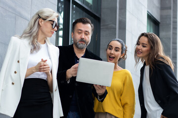 Group of business people talking and discussing strategy, business brochure, working together using...