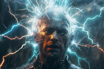 Epileptic Lightning: A Vivid Depiction Of The Brain's Electric Storm - obrazy, fototapety, plakaty