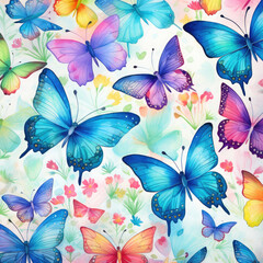 Watercolor butterflies Pattern design Illustration, Generative Ai