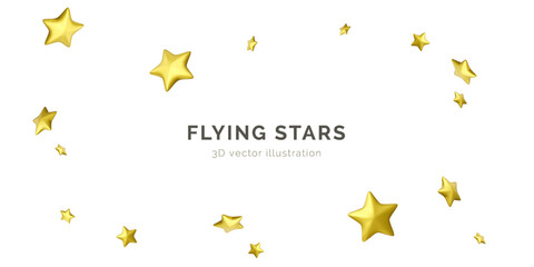 Flying golden stars. Party background falling confetti. 3d gold stars