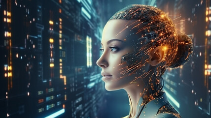  artificial intelligence use analytics, automation, and an autonomous brain  - obrazy, fototapety, plakaty