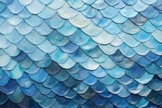 油絵風抽象背景バナー）水色・青・青緑の立体的な魚の鱗風の柄