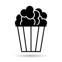 Popcorn food design shadow icon, web corn box snack flat vector illustration element