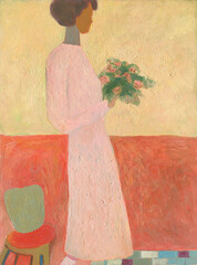 woman with flowers. oil painting. illustration - 655152921