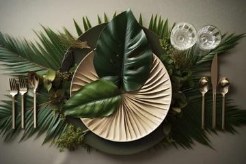Foto op Plexiglas Laid festive table in a restaurant with luxury tableware set © kardaska