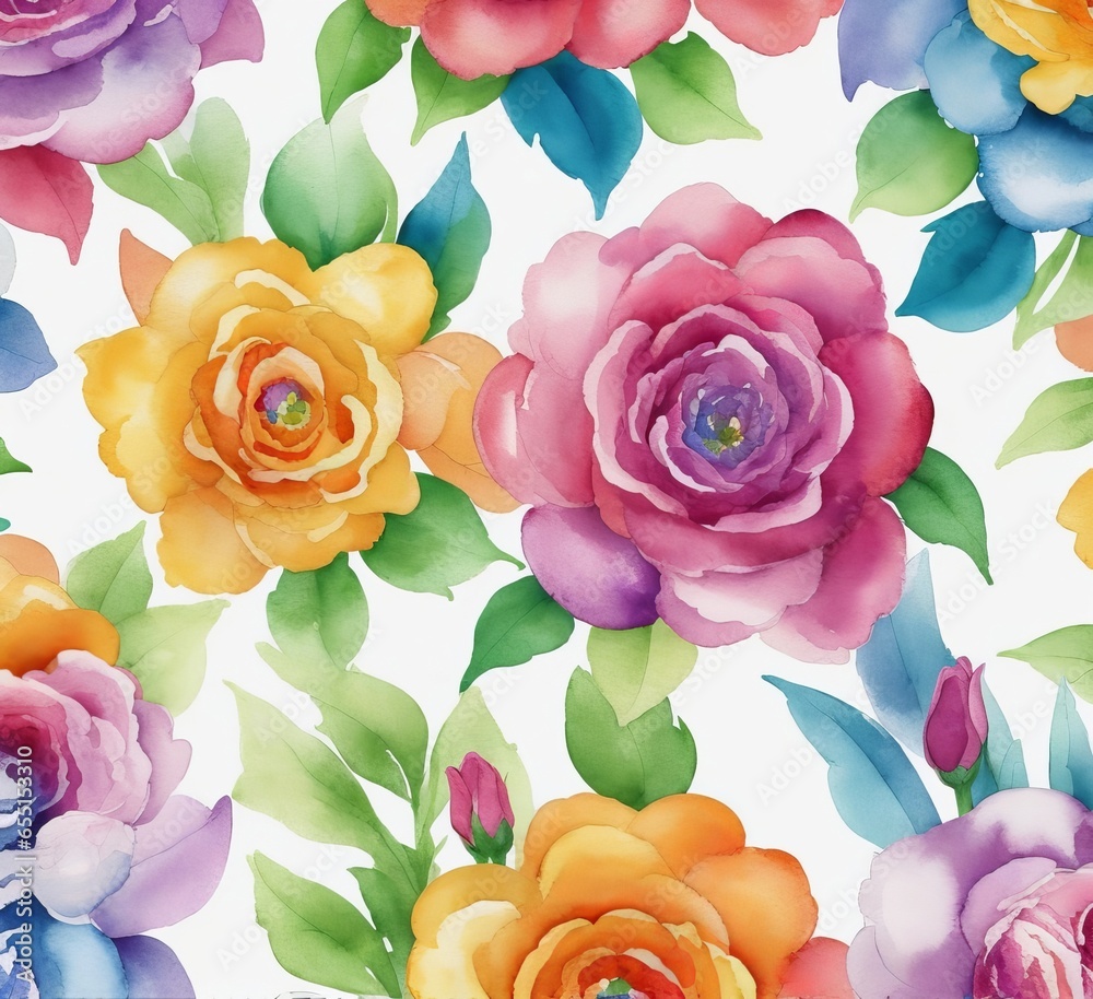 Fototapete seamless watercolor dots pattern .seamless pattern with rainbow colored watercolor circles. hand dra