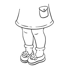 Girl's legs. Coloring page for kids. Digital stamp. Cartoon style character. Vector illustration isolated on white background.