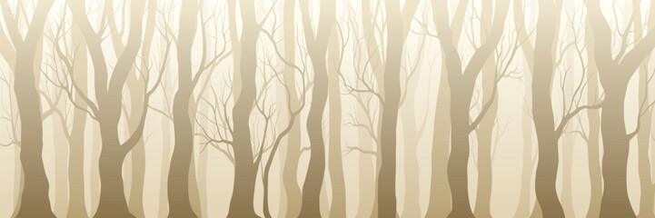 Forest in fog, trees without leaves, sepia tones, natural background, banner © Valerii