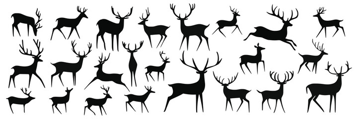 Set of primitive deer drawings, isolated on white background, vector design