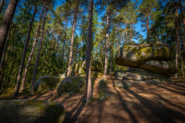 mythical stone giants and viklas and granit rockformation in Blockheide, natural reserve near...