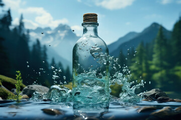 Obraz premium A bottle of pure clean mineral water with bubble and sparkling
