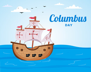 Sailing ship floating on the sea celebrating Happy Columbus Day for banner, poster, social media feed