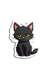 sticker about minimal cute cartoon black cat on transparent background