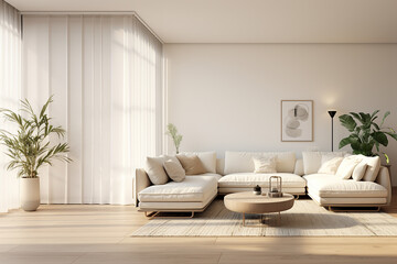 Front view on a living room with big white lounge sofa