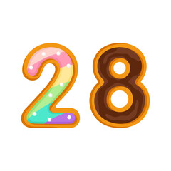 28 number sweet glazed doughnut vector illustration