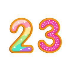 23 number sweet glazed doughnut vector illustration