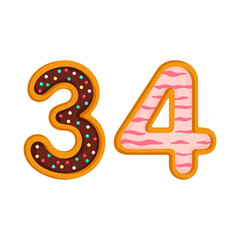 34 number sweet glazed doughnut vector illustration