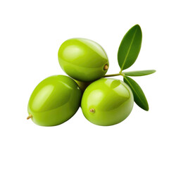 Delicious green olives isolated on transparent background.