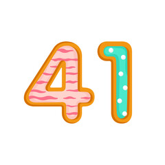 41 number sweet glazed doughnut vector illustration