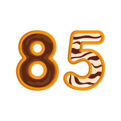 85 number sweet glazed doughnut vector illustration