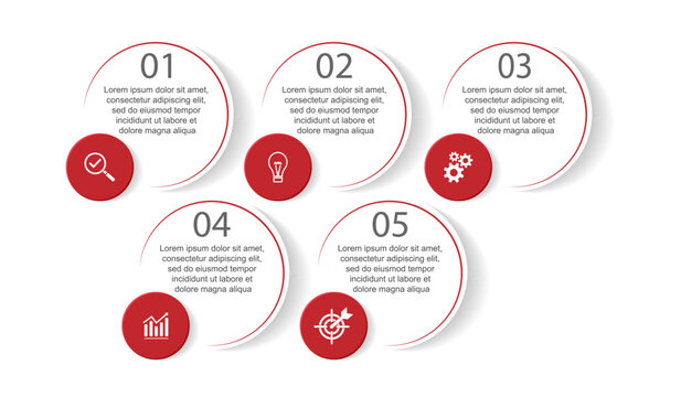 Business Infographic Design Template. Minimal Timeline Design With 5 Steps, Options And Marketing Icons. Vector Linear Infographic With Five Circle Connected Elements. Can Be Used For Your Presentatio