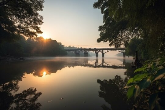 Scenic view of the River Kwai during the morning. Generative AI
