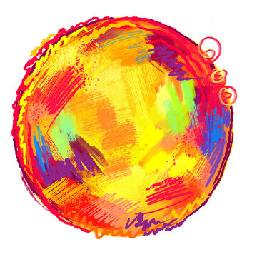 Neon painted sun on transparent background in abstract 80s retro style, hand drawn