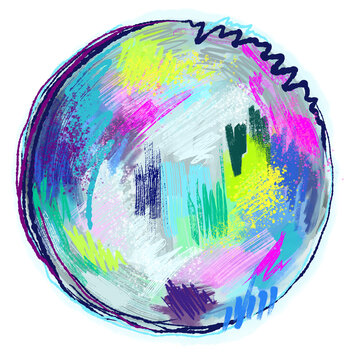 Neon painted moon on transparent background in abstract 80s retro style, hand drawn