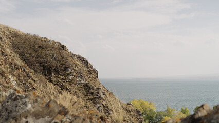 Sevan lake in October on a hazy day