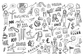 Big set of  business elements in doodle style. Hand drawn vector illustration EPS10. Great for banner, posters, cards, stickers and professional design.