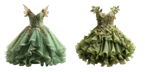 Pastel green fairy dress for little girl. PNG. AI genaerated image.