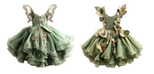 Pastel green fairy dress for little girl. PNG. AI genaerated image.