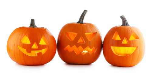 Three Halloween Pumpkins on white