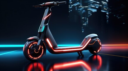 Electric scooter, a sleek, futuristic design with neon lights and metallic finishes - generative AI