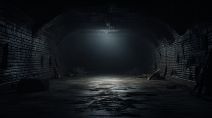 A dark, dank tunnel leading to a secret chamber - obrazy, fototapety, plakaty