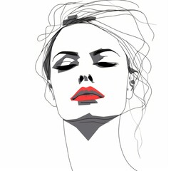 Generative AI image of a woman beautiful, illustration created by one continuous line, line art, minimalism, on a white background