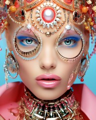 Generative AI image of a fashion random close up detailed face features supermodel