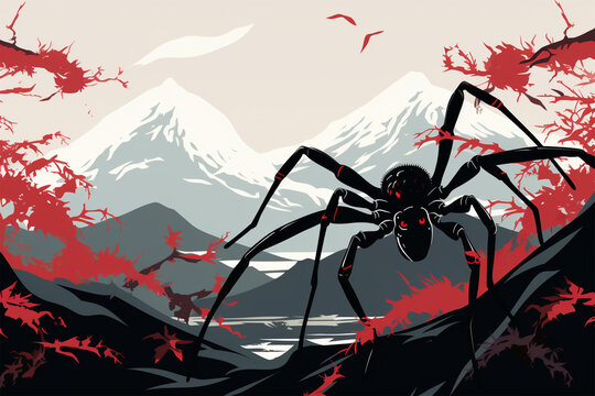 Japanese style design vector, vector design of a spider