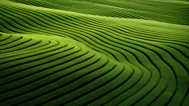 Field with abstract  green lines as wallpaper background illustration. Ai generative.