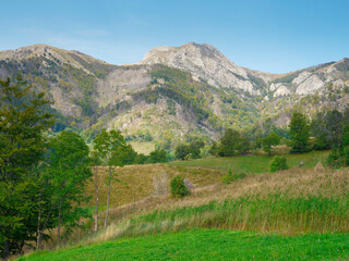 Arjana peak (1511m) late summer landscape in Cernei Mountains, Carpathians, Romania, Europe