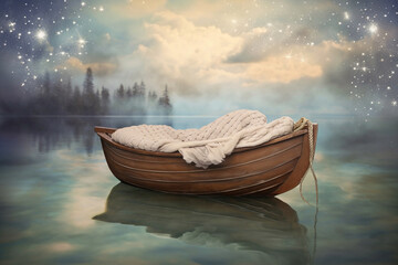 Backdrop for newborn photography with boat. Ai generated image. - 655168334