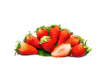 Fresh red strawberries isolated on a white background.