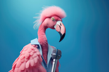 Singing flamingo on the stage, AI generative art