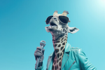 Singing giraffe on the stage, AI generative art