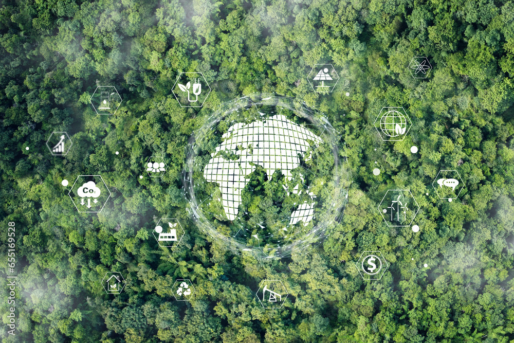 Wall mural environmental technology concept. sustainable esg modernization development by using technology of r