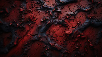 Charred wood bark red texture. Detailed macro close-up view of tree burned scratched cork background. Generative AI - obrazy, fototapety, plakaty