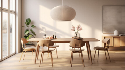 A dining room with a Scandinavian dining table